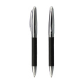 Luxury Metal Pen Custom Logo Silver Gift Pen With Black Leather Body And Hand Stitched Sewing